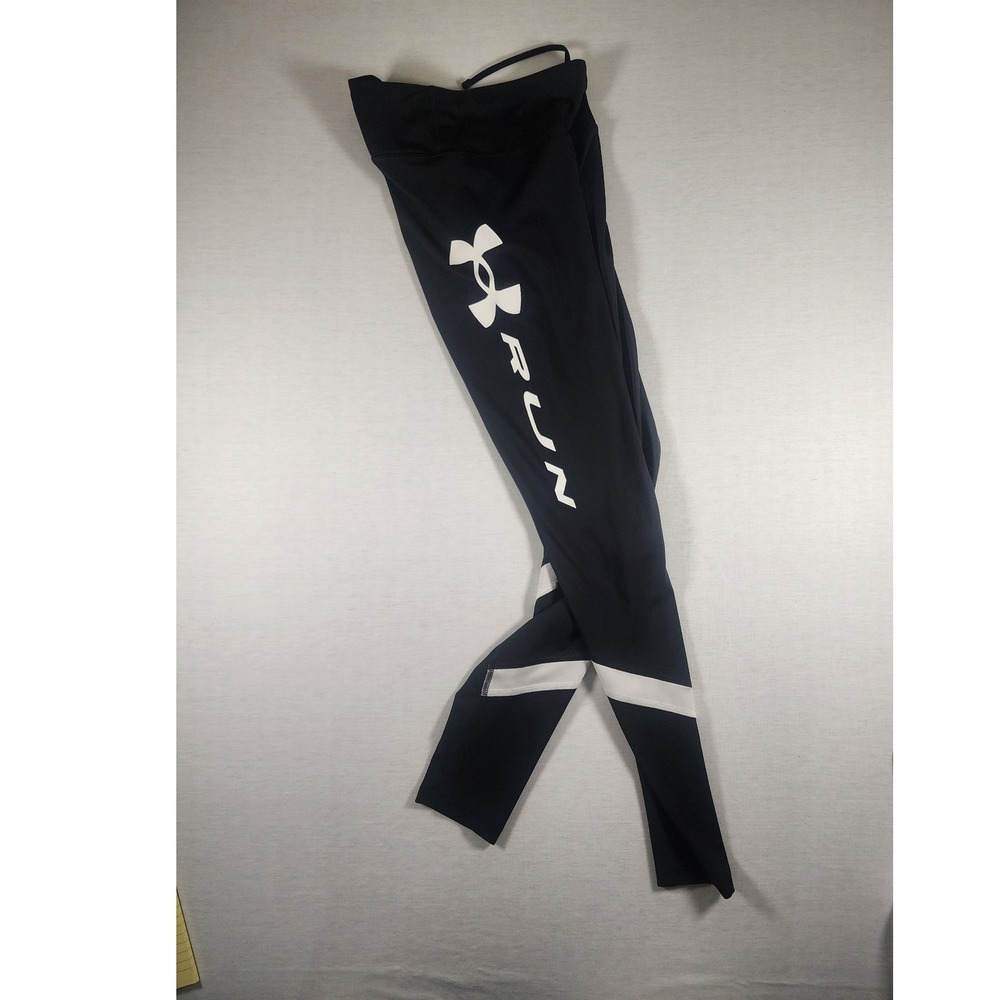 Under Armour Womens HeatGear Compression Run Leggings Black White Small